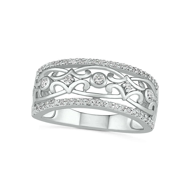 Image of ID 1 033 CT TW Natural Diamond Ornate Ring in Solid 10K White Gold
