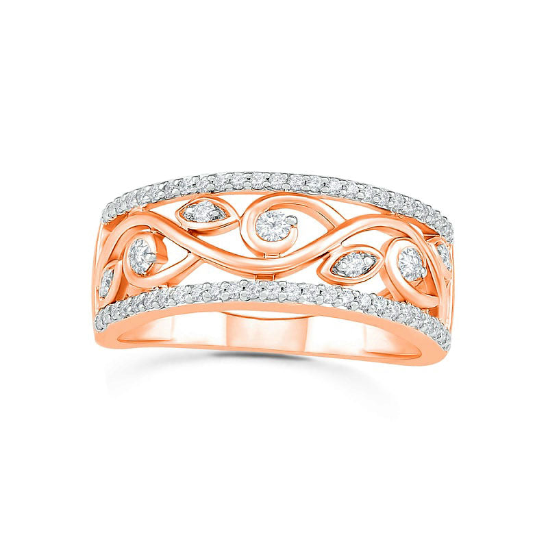 Image of ID 1 033 CT TW Natural Diamond Ornate Vine Ring in Solid 10K Rose Gold