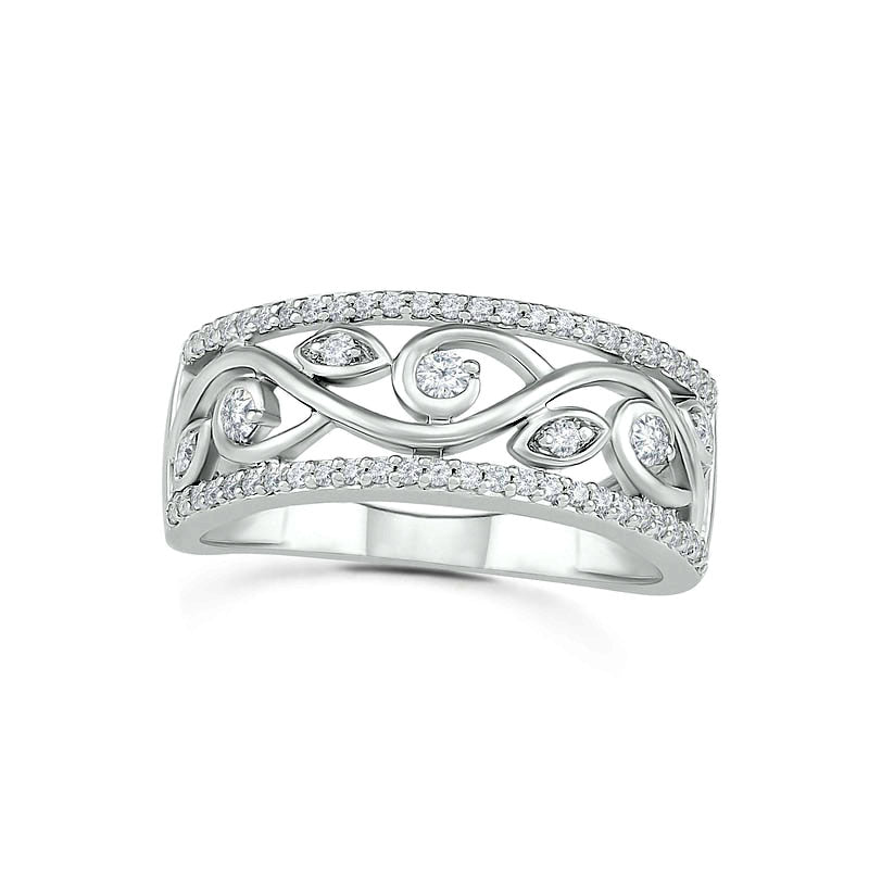 Image of ID 1 033 CT TW Natural Diamond Ornate Vine Ring in Solid 10K White Gold