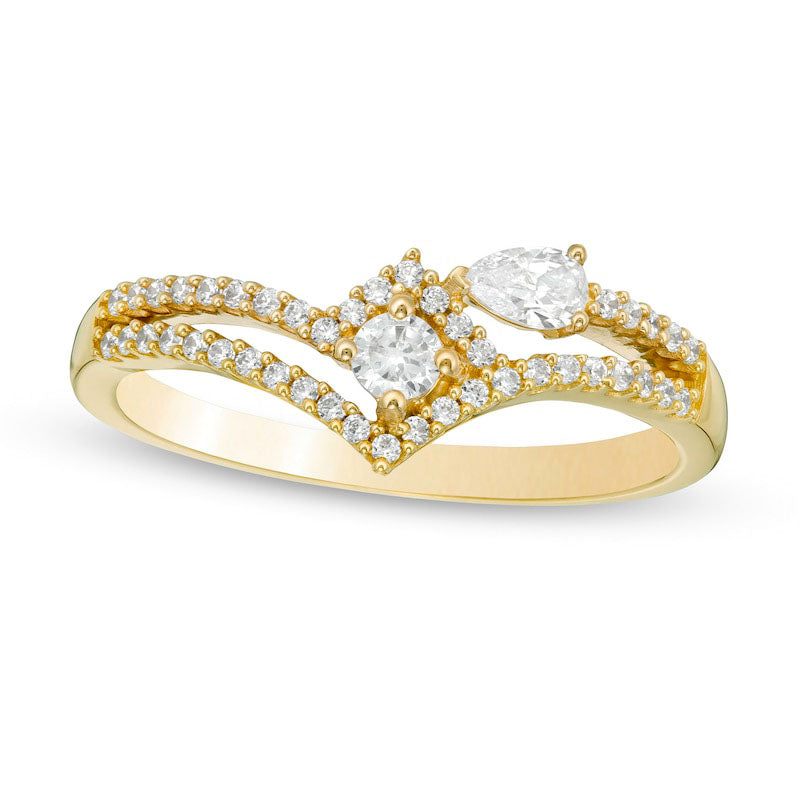 Image of ID 1 033 CT TW Natural Diamond Split Shank Chevron Wrap Ring in Solid 10K Yellow Gold