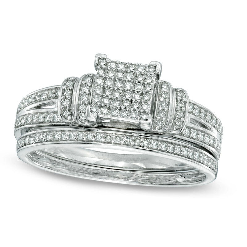 Image of ID 1 033 CT TW Natural Diamond Square Composite Double Collar Bridal Engagement Ring Set in Solid 10K White Gold