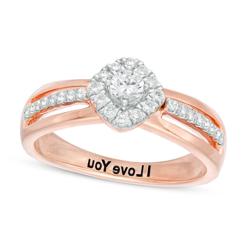 Image of ID 1 033 CT TW Natural Diamond Square Frame Promise Ring in Solid 10K White Yellow or Rose Gold (1 Line)