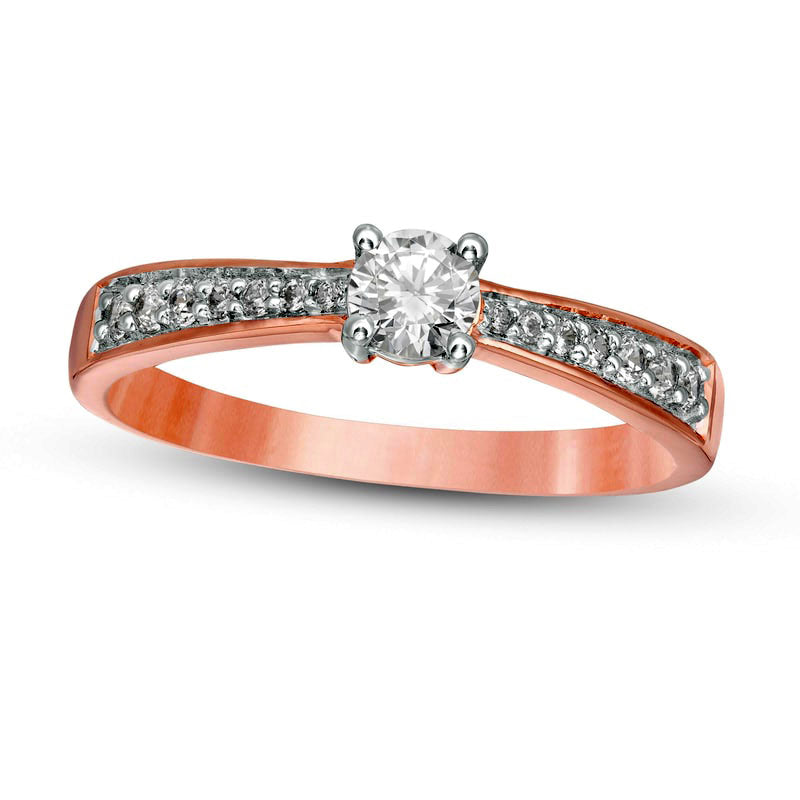 Image of ID 1 033 CT TW Natural Diamond Tapered Shank Engagement Ring in Solid 10K Rose Gold