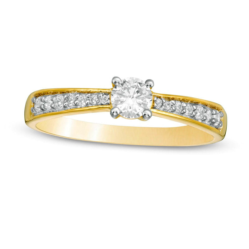 Image of ID 1 033 CT TW Natural Diamond Tapered Shank Engagement Ring in Solid 10K Yellow Gold