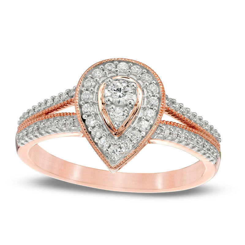 Image of ID 1 033 CT TW Natural Diamond Teardrop-Shaped Frame Split Shank Antique Vintage-Style Engagement Ring in Solid 10K Rose Gold