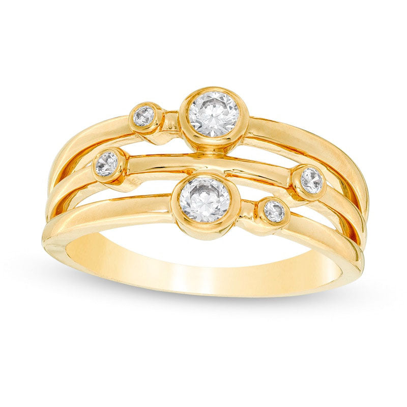 Image of ID 1 033 CT TW Natural Diamond Three Row Bezel-Set Ring in Solid 10K Yellow Gold