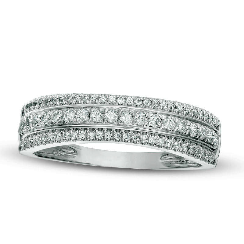 Image of ID 1 033 CT TW Natural Diamond Three Row Wedding Band in Solid 10K White Gold
