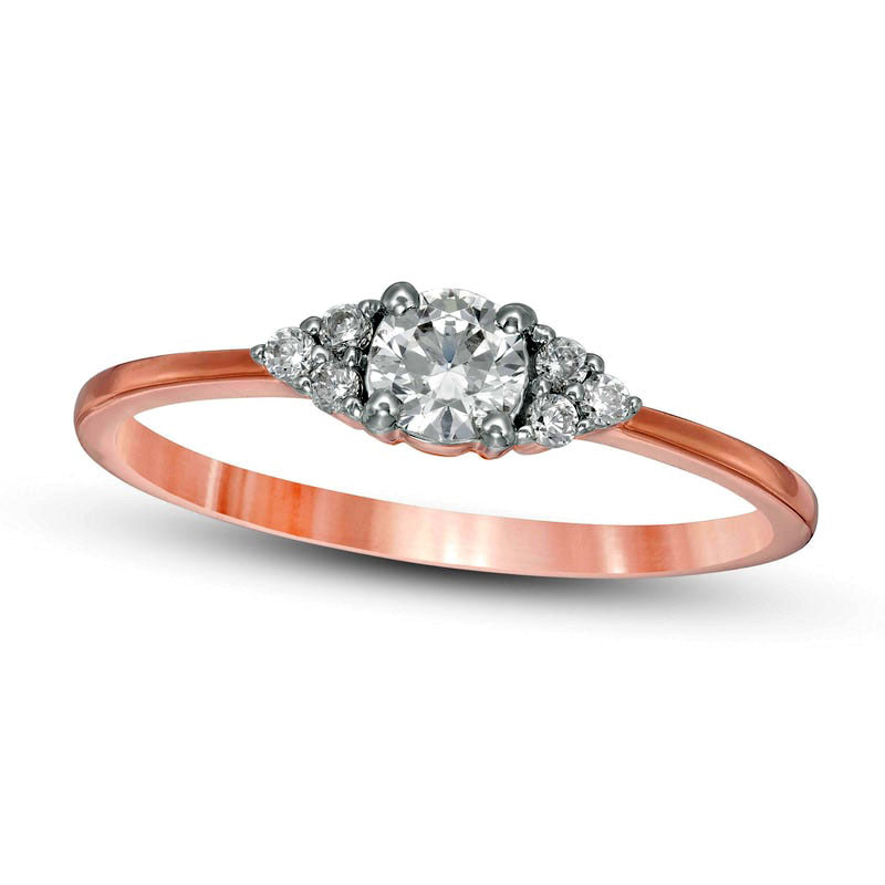 Image of ID 1 033 CT TW Natural Diamond Tri-Sides Engagement Ring in Solid 10K Rose Gold