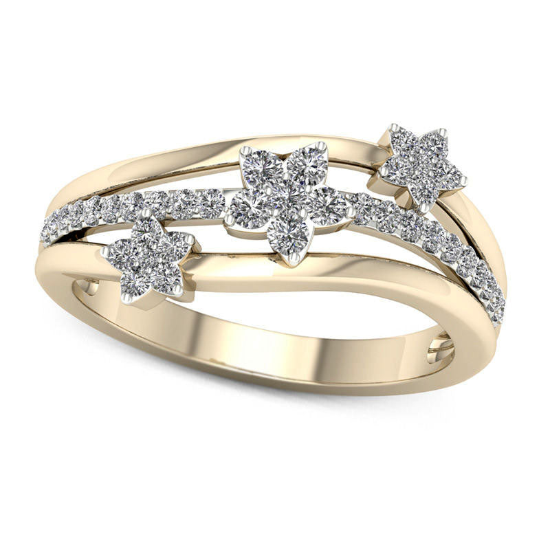 Image of ID 1 033 CT TW Natural Diamond Triple Star Wave Ring in Solid 10K Yellow Gold