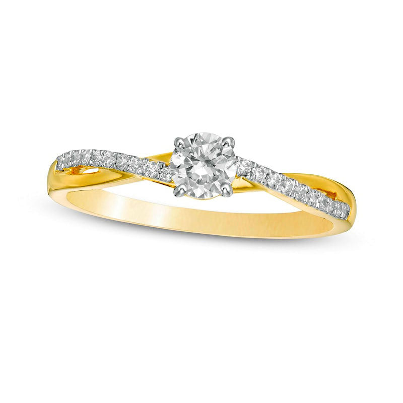 Image of ID 1 033 CT TW Natural Diamond Twist Shank Engagement Ring in Solid 10K Yellow Gold