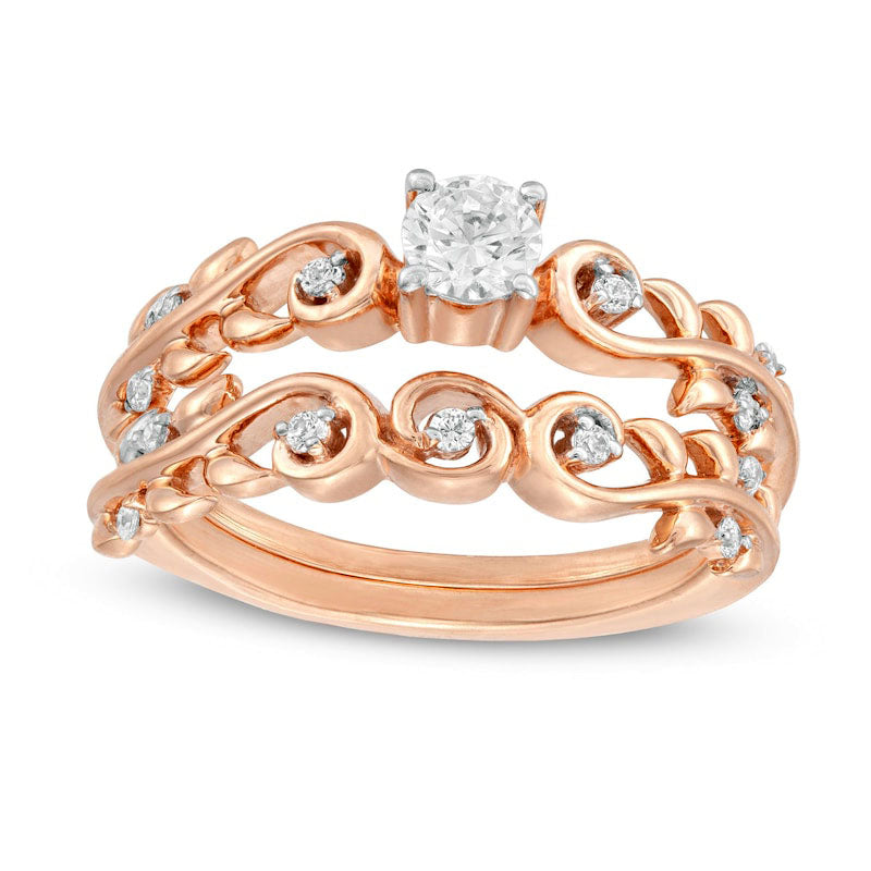 Image of ID 1 033 CT TW Natural Diamond Vine Bridal Engagement Ring Set in Solid 10K Rose Gold