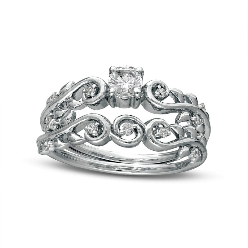 Image of ID 1 033 CT TW Natural Diamond Vine Bridal Engagement Ring Set in Solid 10K White Gold