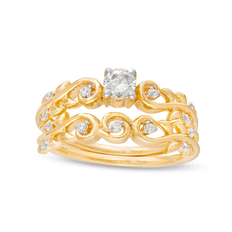 Image of ID 1 033 CT TW Natural Diamond Vine Bridal Engagement Ring Set in Solid 10K Yellow Gold