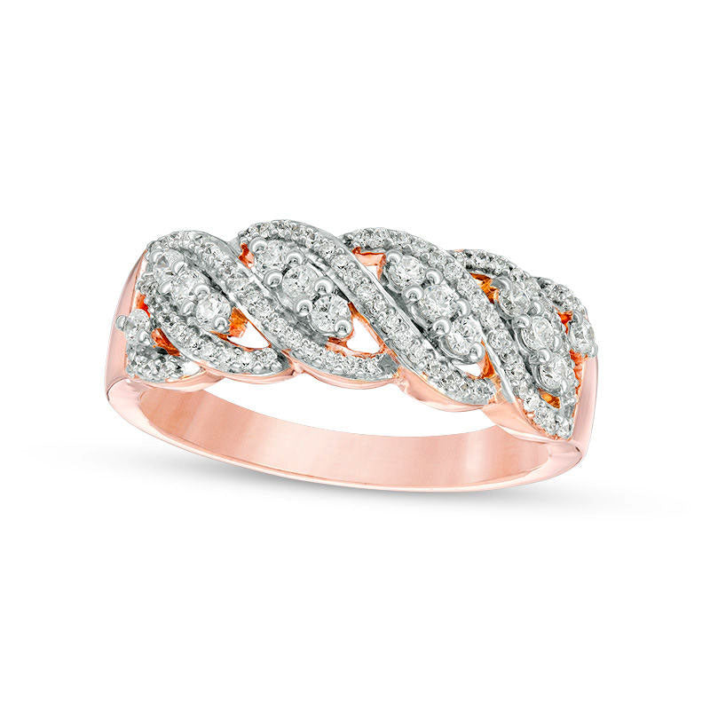 Image of ID 1 033 CT TW Natural Diamond Wave Band in Solid 10K Rose Gold