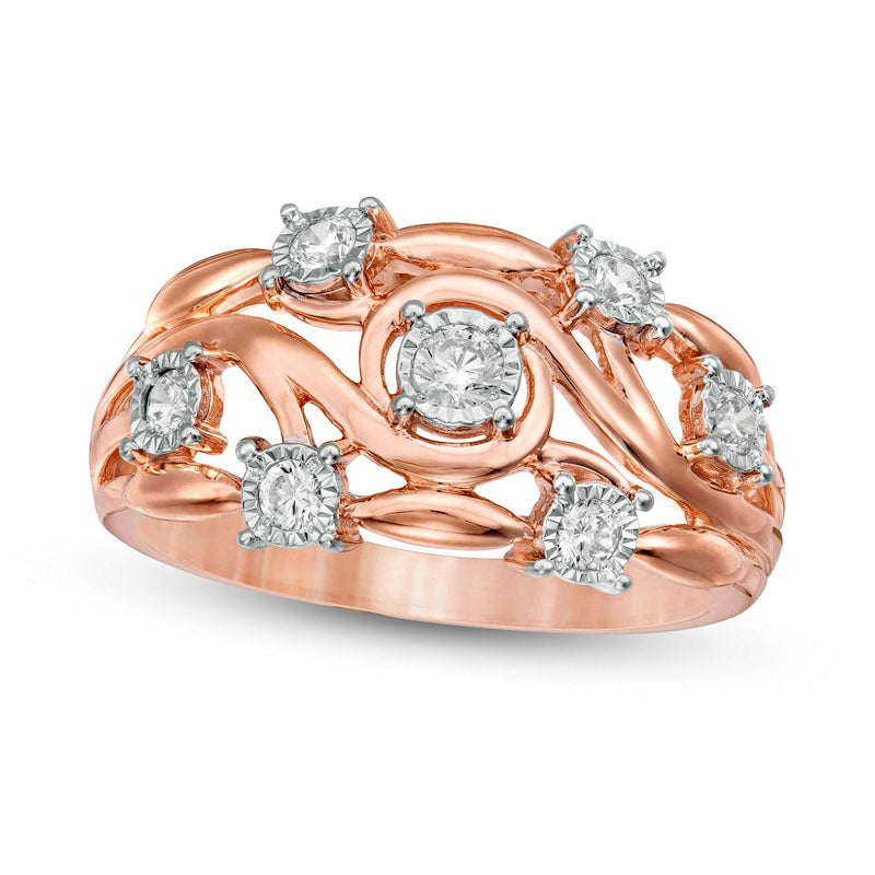 Image of ID 1 033 CT TW Natural Diamond Woven Scroll Ring in Solid 10K Rose Gold