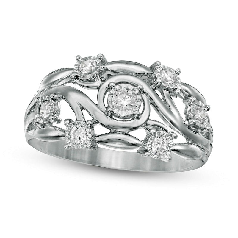Image of ID 1 033 CT TW Natural Diamond Woven Scroll Ring in Solid 10K White Gold