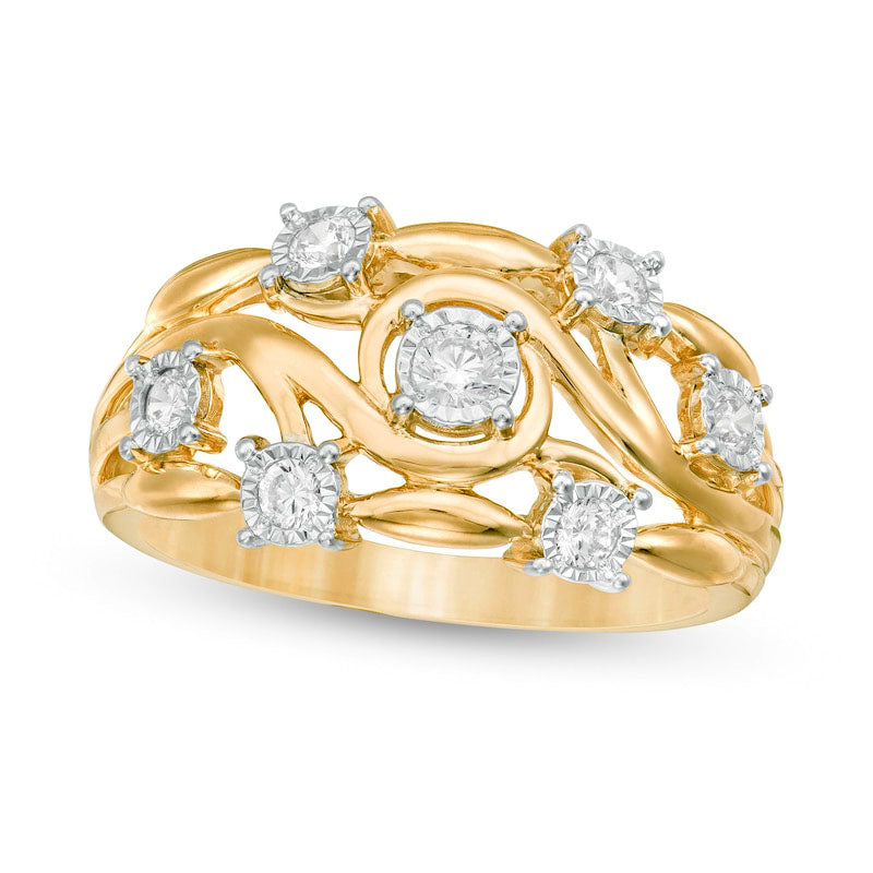 Image of ID 1 033 CT TW Natural Diamond Woven Scroll Ring in Solid 10K Yellow Gold