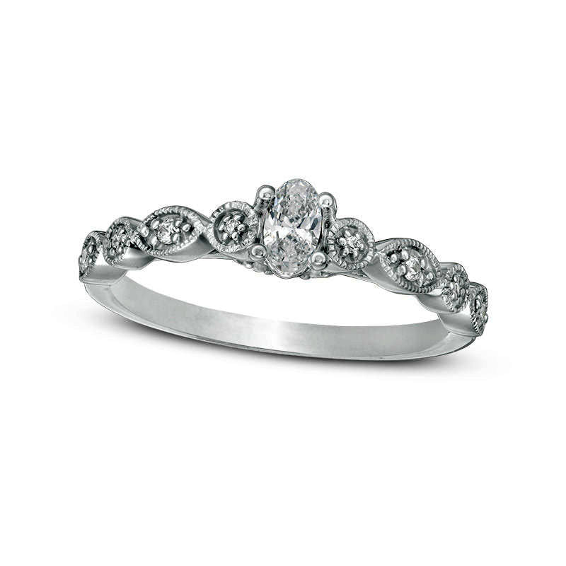 Image of ID 1 033 CT TW Oval Natural Diamond Antique Vintage-Style Engagement Ring in Solid 14K White Gold