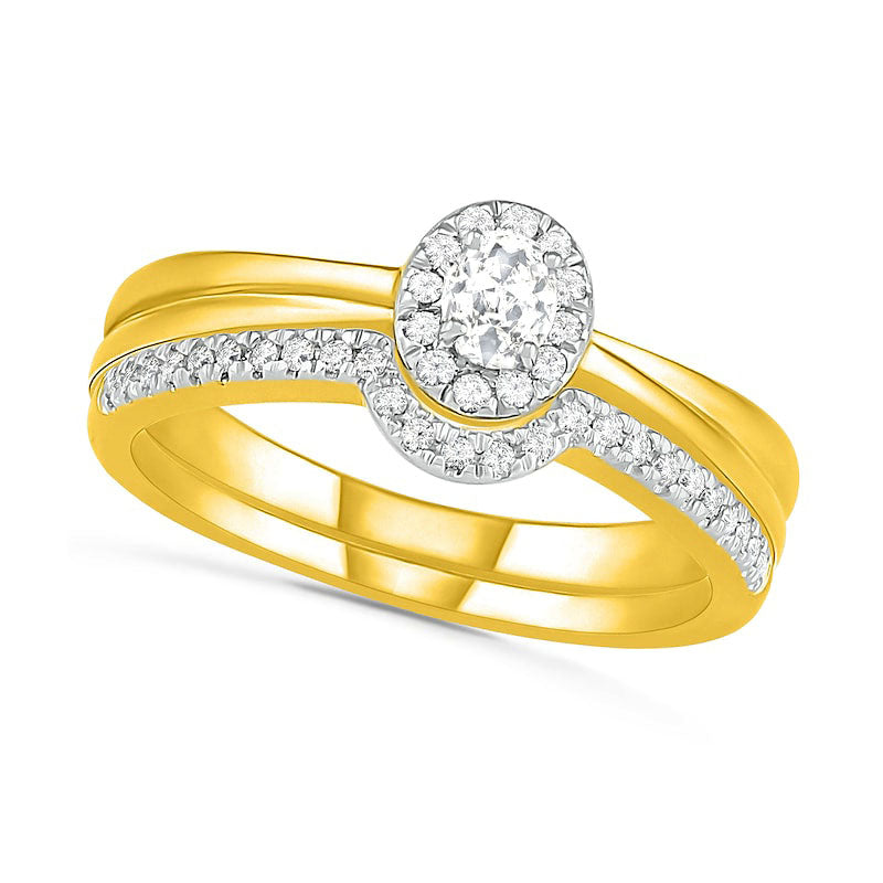 Image of ID 1 033 CT TW Oval Natural Diamond Frame Bridal Engagement Ring Set in Solid 10K Yellow Gold