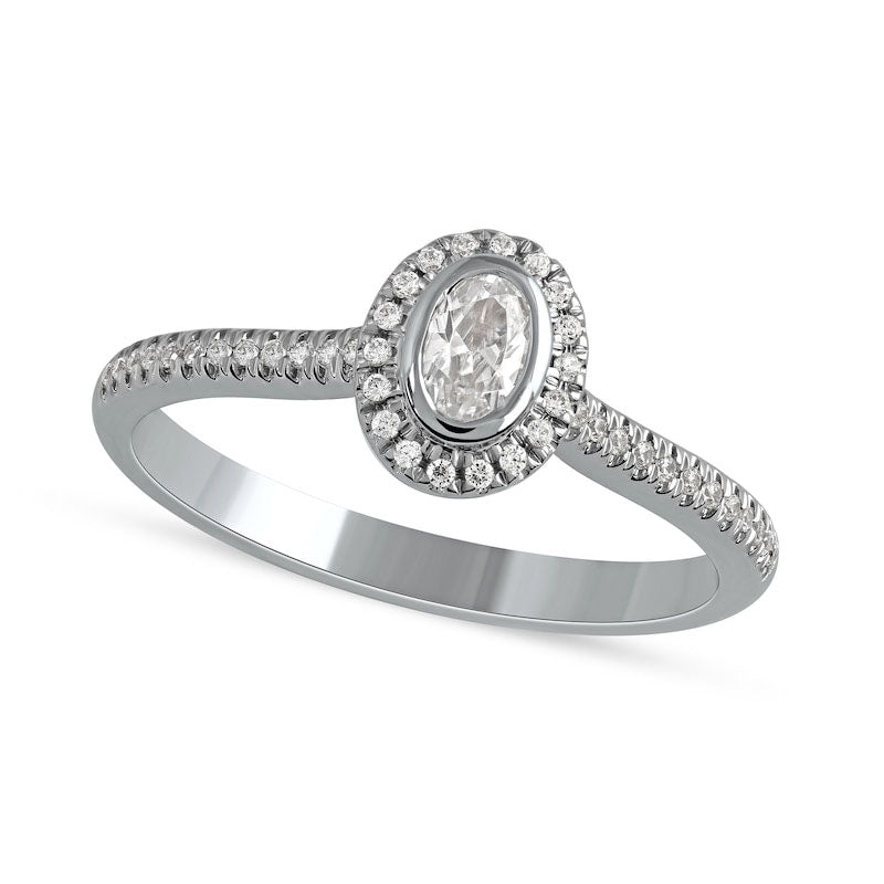 Image of ID 1 033 CT TW Oval Natural Diamond Frame Engagement Ring in Solid 10K White Gold (I/I1)