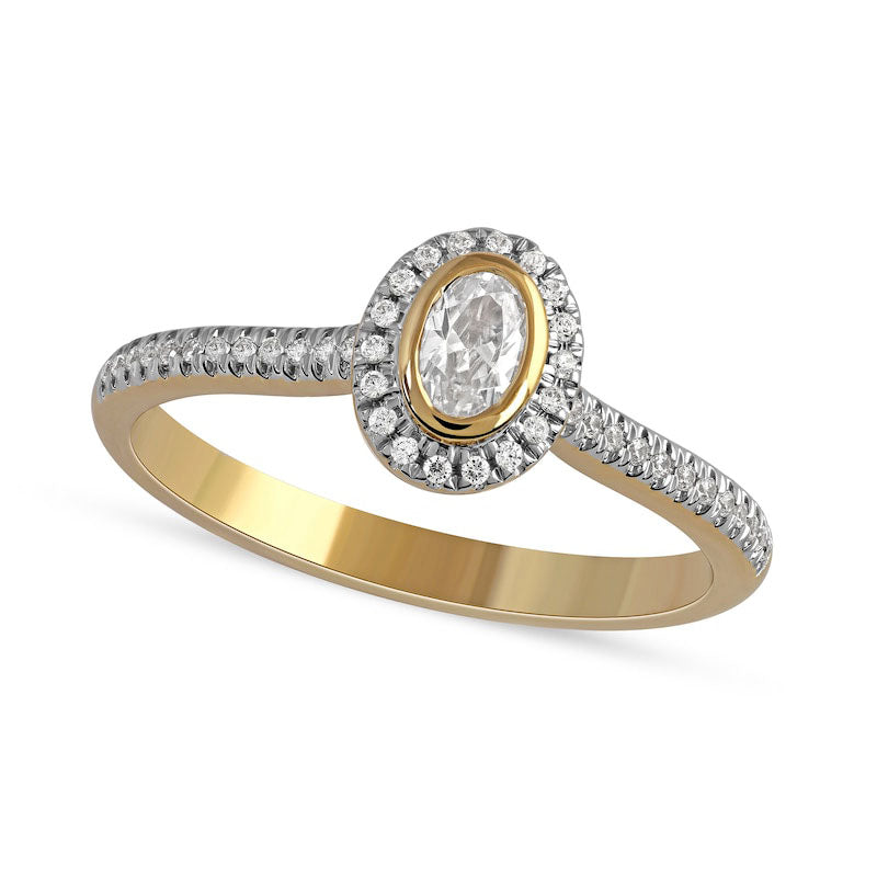 Image of ID 1 033 CT TW Oval Natural Diamond Frame Engagement Ring in Solid 10K Yellow Gold (I/I1)