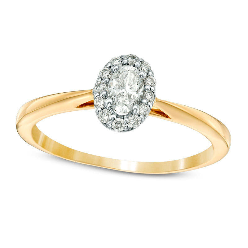Image of ID 1 033 CT TW Oval Natural Diamond Frame Engagement Ring in Solid 14K Gold