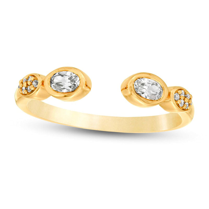 Image of ID 1 033 CT TW Oval and Round Natural Diamond Open Shank Ring in Solid 10K Yellow Gold