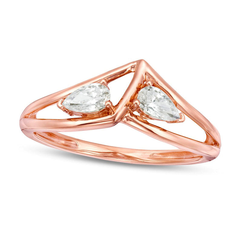 Image of ID 1 033 CT TW Pear-Shaped Natural Diamond Double Loop Chevron Ring in Solid 10K Rose Gold