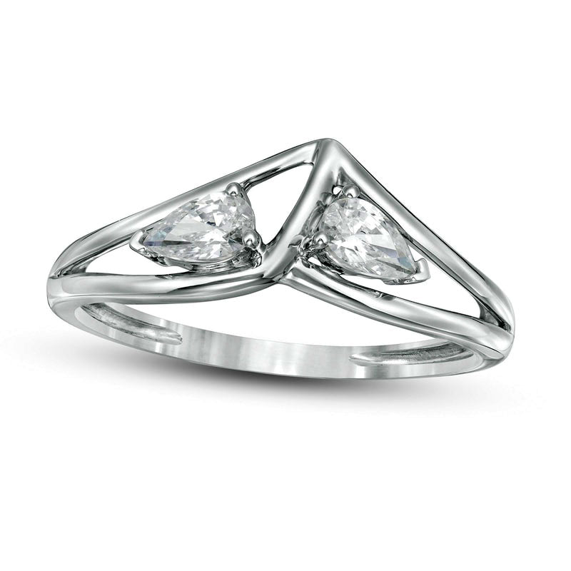 Image of ID 1 033 CT TW Pear-Shaped Natural Diamond Double Loop Chevron Ring in Solid 10K White Gold