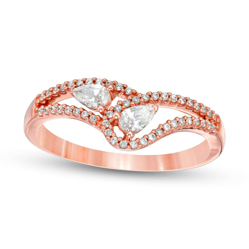 Image of ID 1 033 CT TW Pear-Shaped Natural Diamond Double Loop Ring in Solid 10K Rose Gold