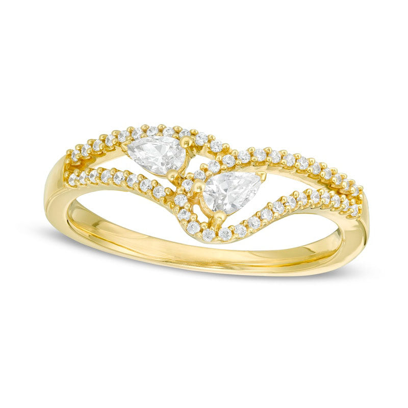 Image of ID 1 033 CT TW Pear-Shaped Natural Diamond Double Loop Ring in Solid 10K Yellow Gold