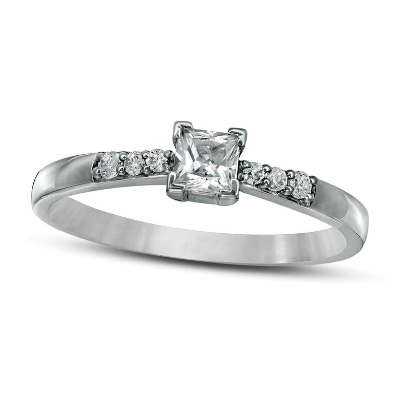 Image of ID 1 033 CT TW Princess-Cut Natural Diamond Engagement Ring in Solid 10K White Gold
