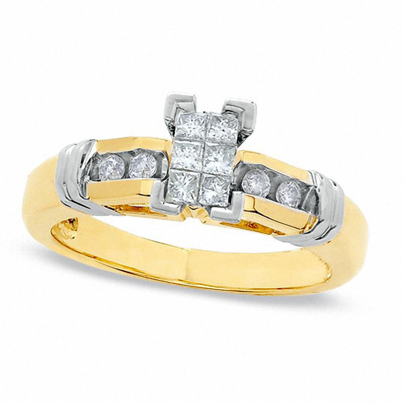 Image of ID 1 033 CT TW Princess-Cut Natural Diamond Engagement Ring in Solid 14K Two-Tone Gold