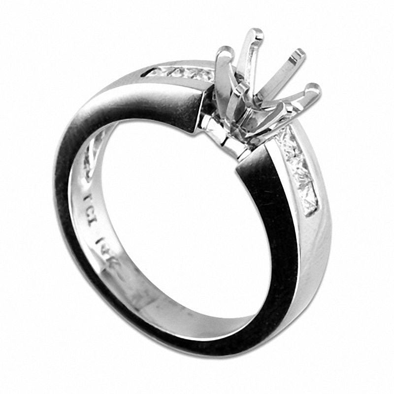 Image of ID 1 033 CT TW Princess-Cut Natural Diamond Semi-Mount in Solid 14K White Gold