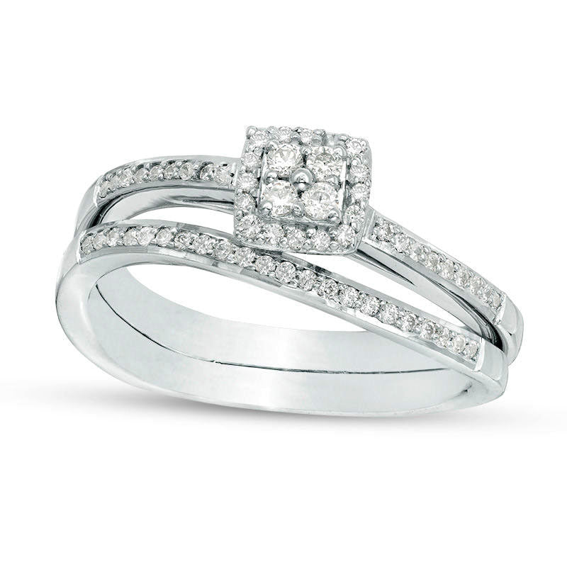 Image of ID 1 033 CT TW Quad Natural Diamond Frame Bridal Engagement Ring Set in Solid 10K White Gold