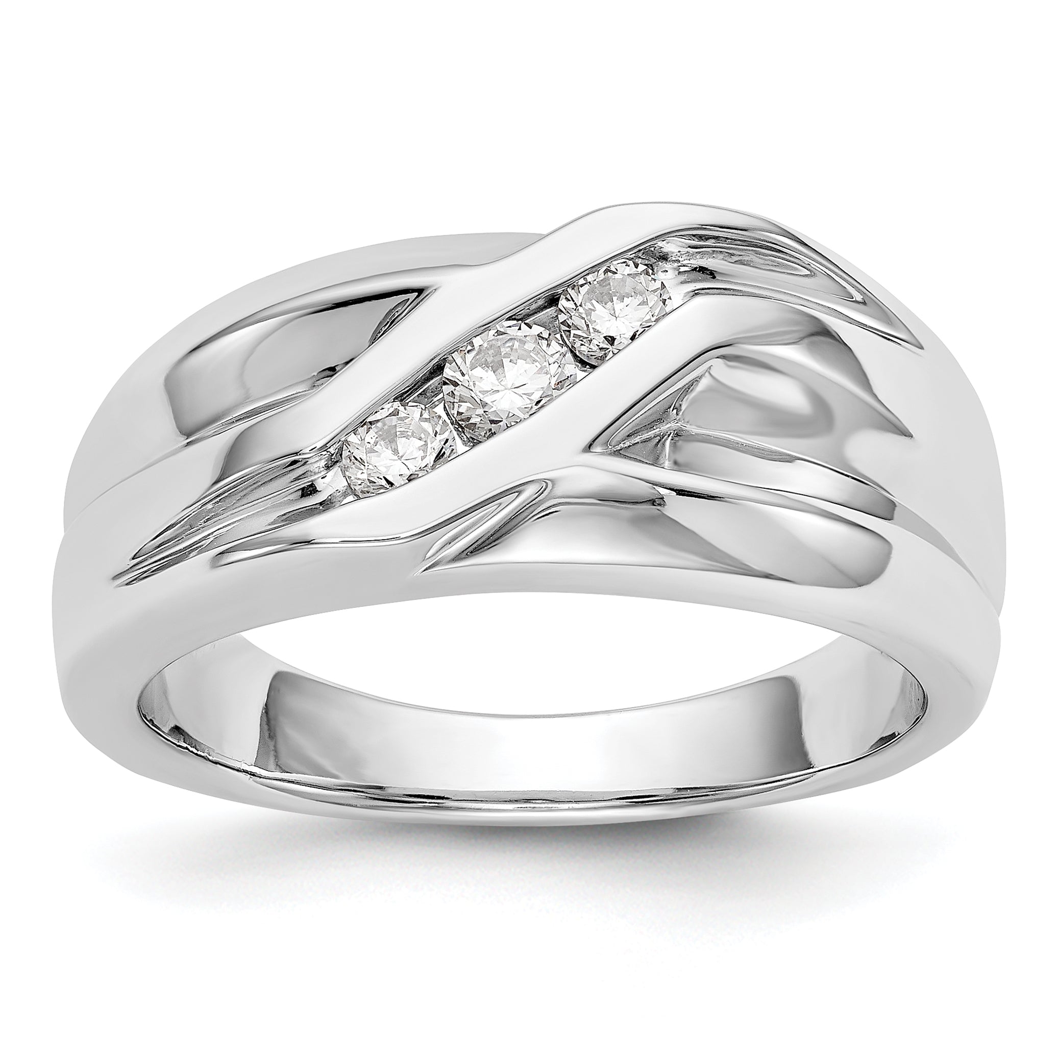 Image of ID 1 034ct CZ Solid Real 14K White Gold Men's Wedding Band Ring