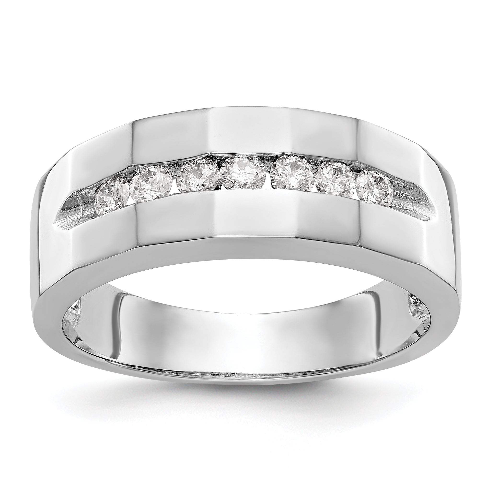 Image of ID 1 035ct CZ Solid Real 14K White Gold Men's Wedding Band Ring