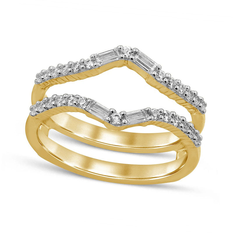 Image of ID 1 038 CT TW Baguette and Round Natural Clarity Enhanced Diamond Chevron Solitaire Enhancer in Solid 14K Gold