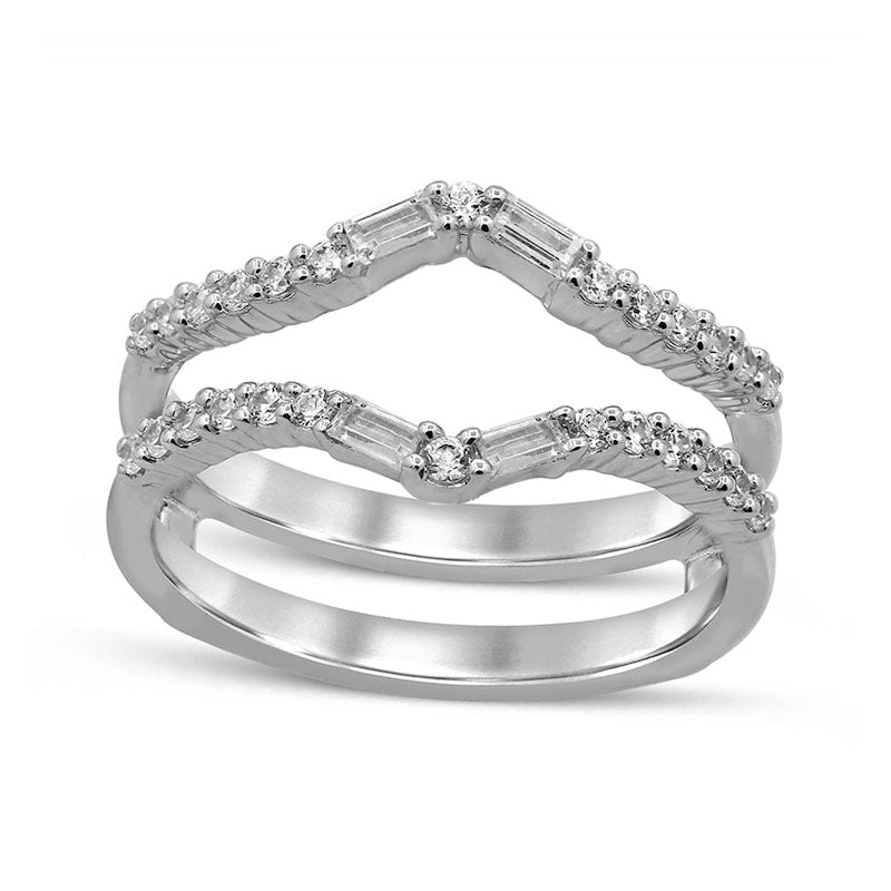 Image of ID 1 038 CT TW Baguette and Round Natural Clarity Enhanced Diamond Chevron Solitaire Enhancer in Solid 14K White Gold