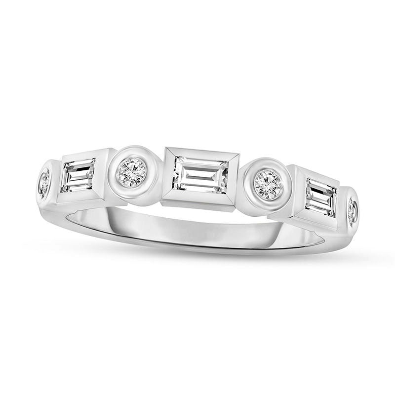Image of ID 1 038 CT TW Baguette and Round Natural Diamond Alternating Stackable Band in Solid 10K White Gold