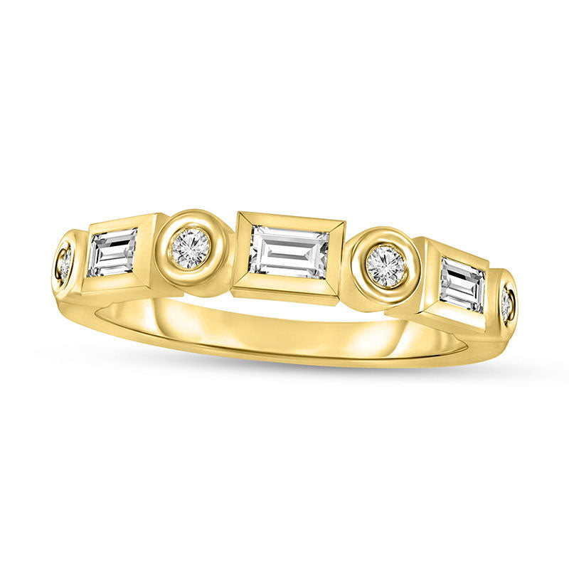 Image of ID 1 038 CT TW Baguette and Round Natural Diamond Alternating Stackable Band in Solid 10K Yellow Gold
