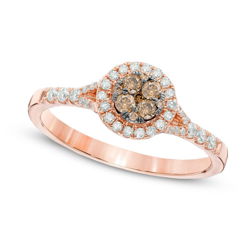 Image of ID 1 038 CT TW Champagne and White Natural Diamond Frame Cluster Ring in Solid 10K Rose Gold