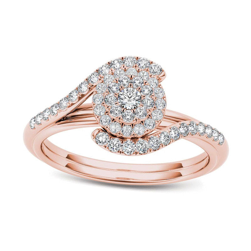 Image of ID 1 038 CT TW Composite Natural Diamond Frame Bypass Engagement Ring in Solid 14K Rose Gold