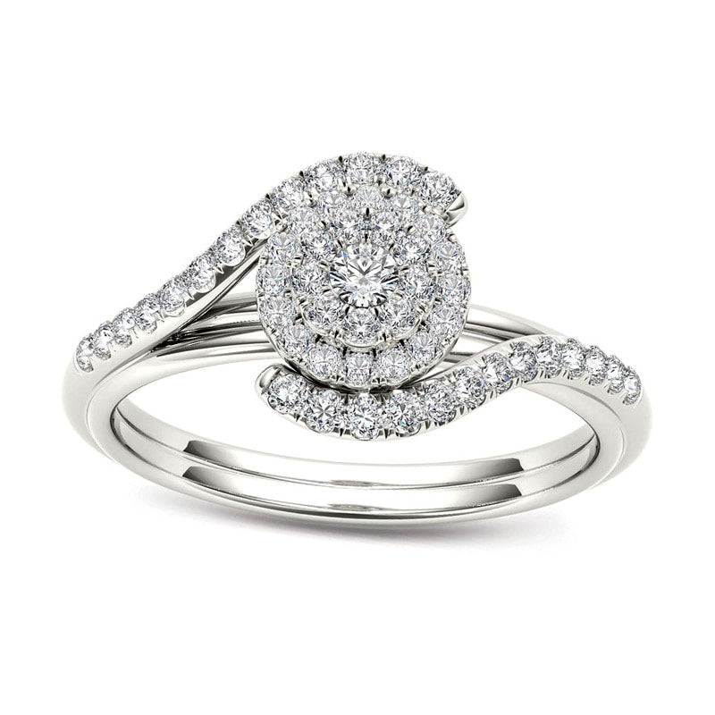 Image of ID 1 038 CT TW Composite Natural Diamond Frame Bypass Engagement Ring in Solid 14K White Gold