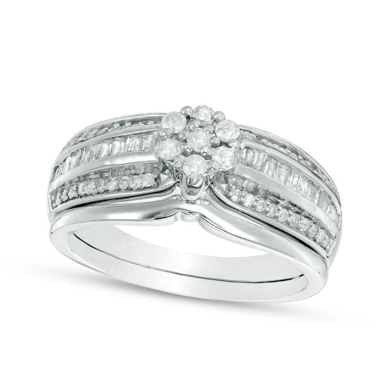 Image of ID 1 038 CT TW Composite Natural Diamond Multi-Row Bridal Engagement Ring Set in Solid 10K White Gold