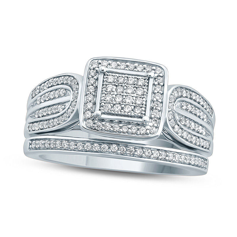 Image of ID 1 038 CT TW Composite Natural Diamond Square Frame Bridal Engagement Ring Set in Solid 10K White Gold