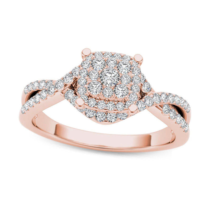 Image of ID 1 038 CT TW Composite Natural Diamond Square Frame Twist Engagement Ring in Solid 14K Rose Gold