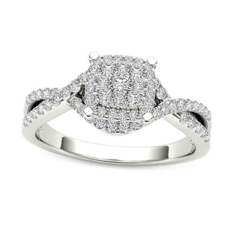 Image of ID 1 038 CT TW Composite Natural Diamond Square Frame Twist Engagement Ring in Solid 14K White Gold