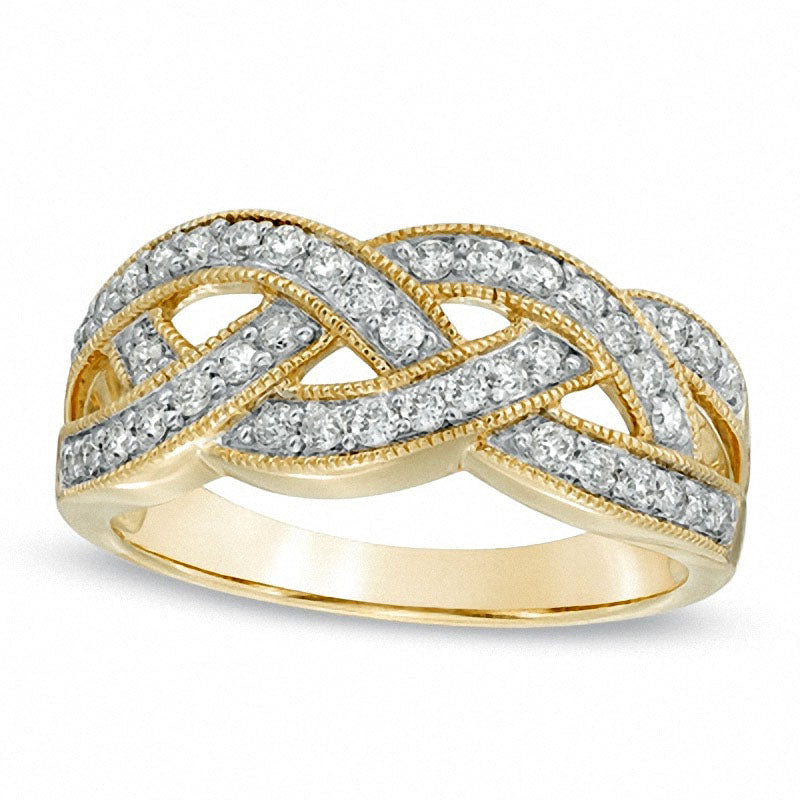 Image of ID 1 038 CT TW Natural Diamond Antique Vintage-Style Loose Braid Ring in Solid 10K Yellow Gold