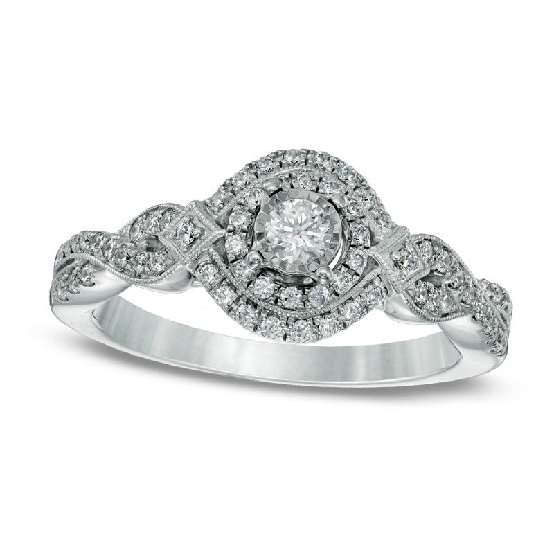 Image of ID 1 038 CT TW Natural Diamond Art Deco-Inspired Frame Engagement Ring in Solid 10K White Gold